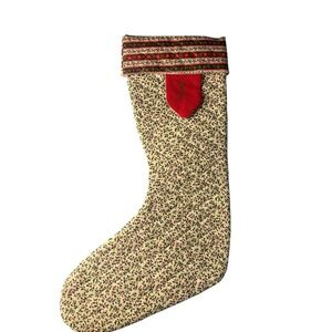 Vintage Quilted Christmas Stocking Holly Berry Print Monogram PJ Red Green Cream